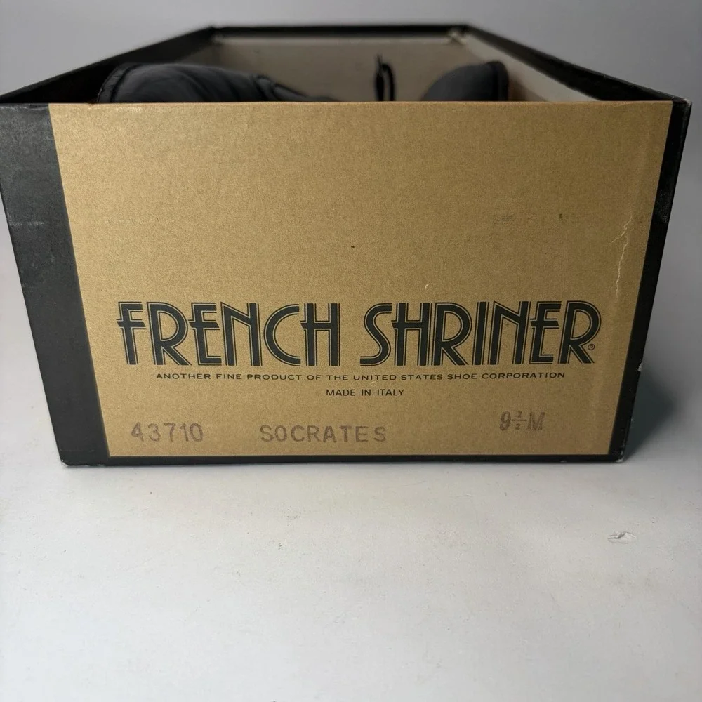 Vintage French Shriner Men's 9.5 Black Leather Dress Shoes Oxford Made in Italy